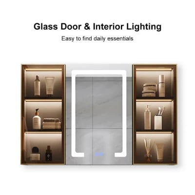 Black Wall-mounted LED Lighted Bathroom Medicine Cabinet Vanity Mirror with Storage