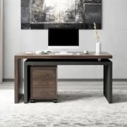 Picture of Alvar –Swivel L-Shaped Desk with Movable File Cabinet -Natural Wood