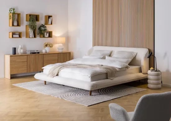 Picture of Levena Natural Wood Upholstered Bed