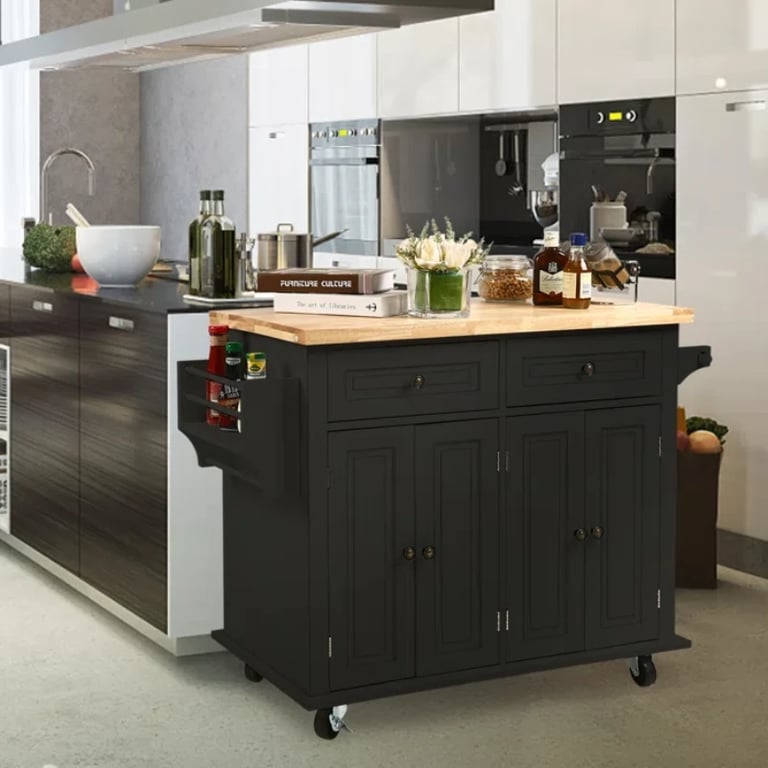 Ash Rolling Kitchen Island with Solid Wood Top