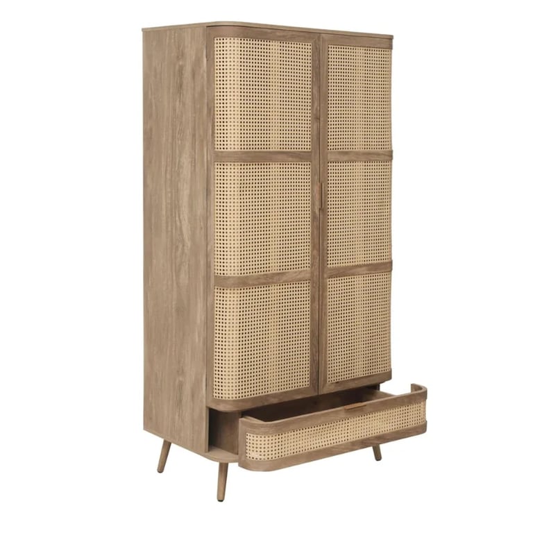 Picture of Arden Natural Wood & Rattan Wardrobe