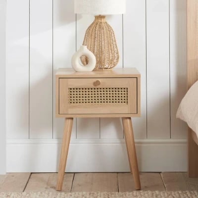 Lunita – Natural Wood & Rattan One-Drawer Bedside Table
