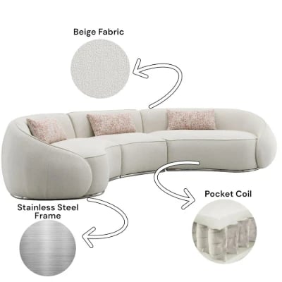 Luna Curved Sectional Sofa – Modern Design with Circular Cushions