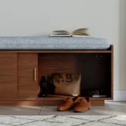 Elara – Natural Wood Storage Bench with Cushioned Seat