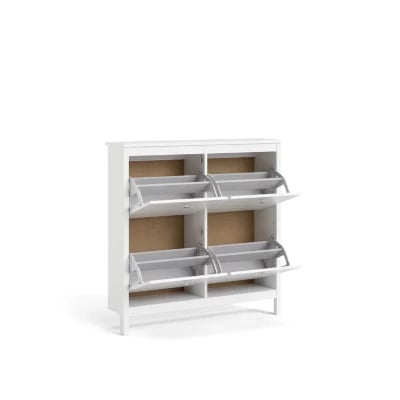 White Mchone 16 Pairs Manufactured Wood Shoe Storage Cabinet