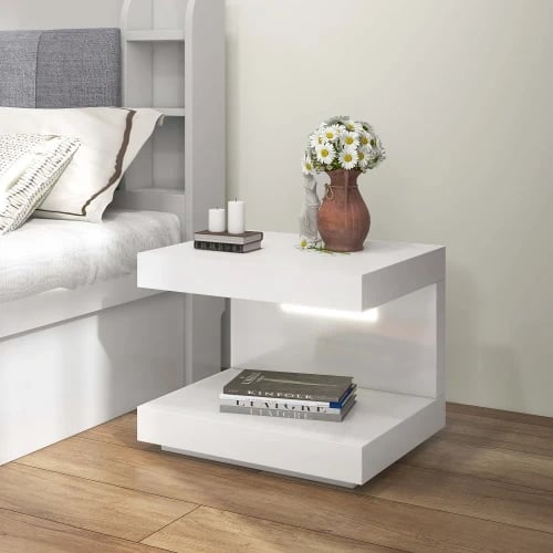 Vens Nightstand – Single Drawer with LED Light and Natural Wood Frame