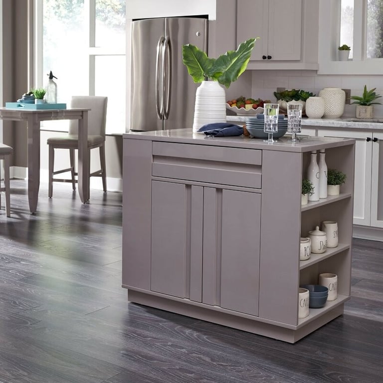 Rivie Kitchen Island Modern Storage Unit - Natural Wood