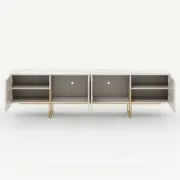 Élory - Natural Wood TV Stand with Stainless Steel Legs & Marble-Look Top