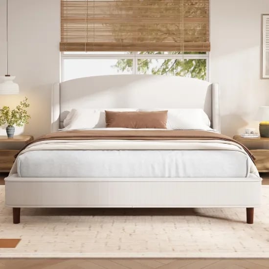 Monroe – Elegant Upholstered Bed with Natural Wood Frame
