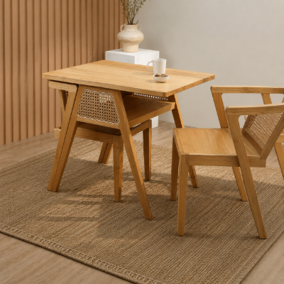 Picture of Navo Natural Wood Dining Set – Woven Backrest