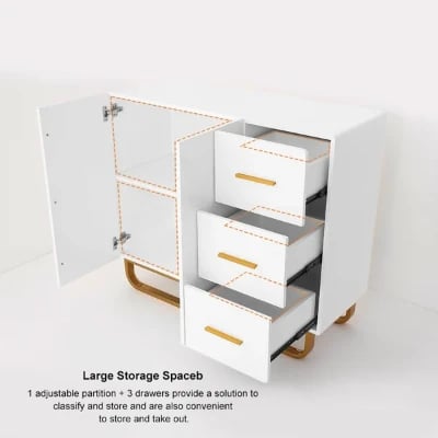 صورة بوفيه ابيض خشب طبيعي مع أدراج و أرفف