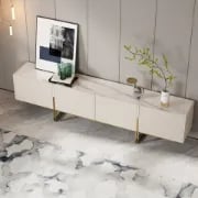 صورة ڤالينتي طاولة تلفزيون من الخشب الطبيعي – قاعدة نحاسية وأبواب مضلعة