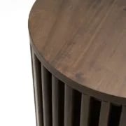 Klever Round Side Table with Slatted Design – Natural Wood