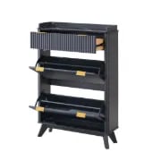 Lévon – Wavy Natural Wood Shoe Cabinet with Faux Marble Top