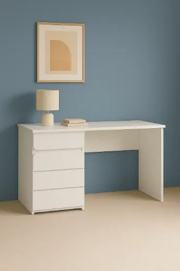 Aero Study Desk – Natural Wood Drawer & Side Cabinet