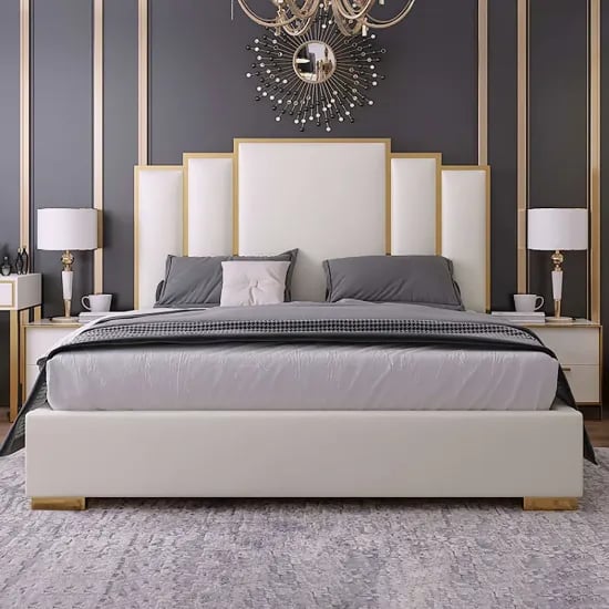Picture of Regalia Luxe Upholstered Bed – White & Gold Elegance