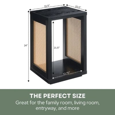 Siems Natural Wood & Rattan Side Table – Minimal Design