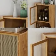 Hutch Natural Corner Cabinet 2-Door with Rattan