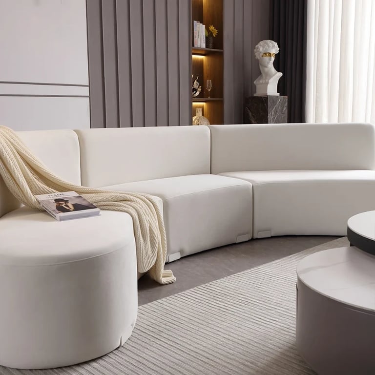 Picture of Luma Curved Natural Wood Floor Sofa – Artistic Elegance in Velvet