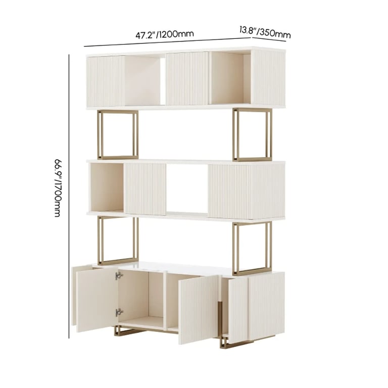 Délicat Display Shelf – White Natural Wood with Gold Frame.