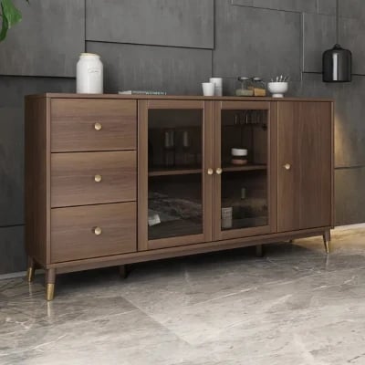 Atacha Modern Sideboard – Natural Wood with Drawers and Shelves