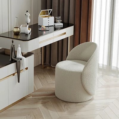 Elenora Vanity Chair – Natural Wood & Premium Fabric