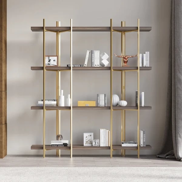 Aurore Display Shelf – Natural Wood & Gold Metal Frame