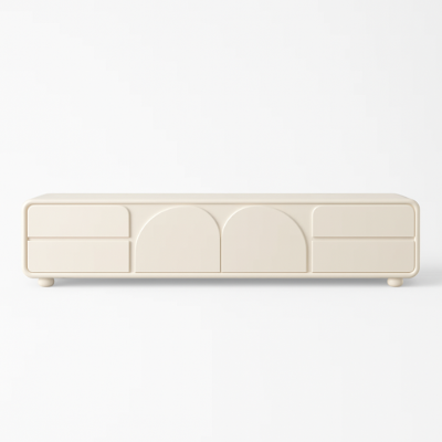 Picture of Arime Natural Wood TV Unit – Arched Storage & Drawers