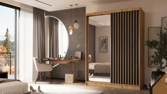 Picture of Lamelo Natural wood Wardrobe with Mirror