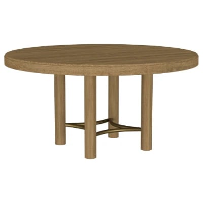 Selora Round Dining Set – Natural Wood with Gold Accents