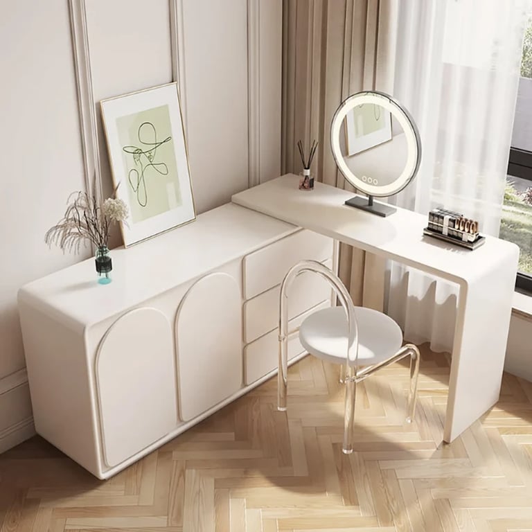 Arcadia Extendable Vanity Set – Natural Wood with Modern Storage Design