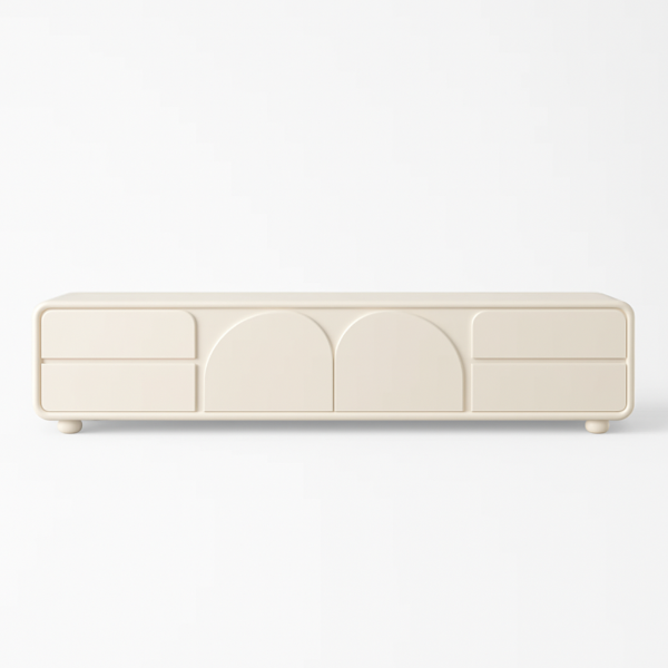 Picture of Arime Natural Wood TV Unit – Arched Storage & Drawers