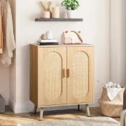 Rubena – Natural Wood Shoe Cabinet with Rattan Front