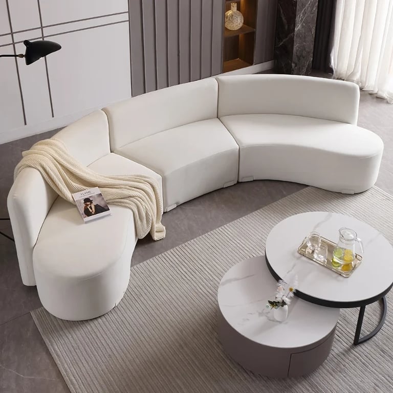 Picture of Luma Curved Natural Wood Floor Sofa – Artistic Elegance in Velvet