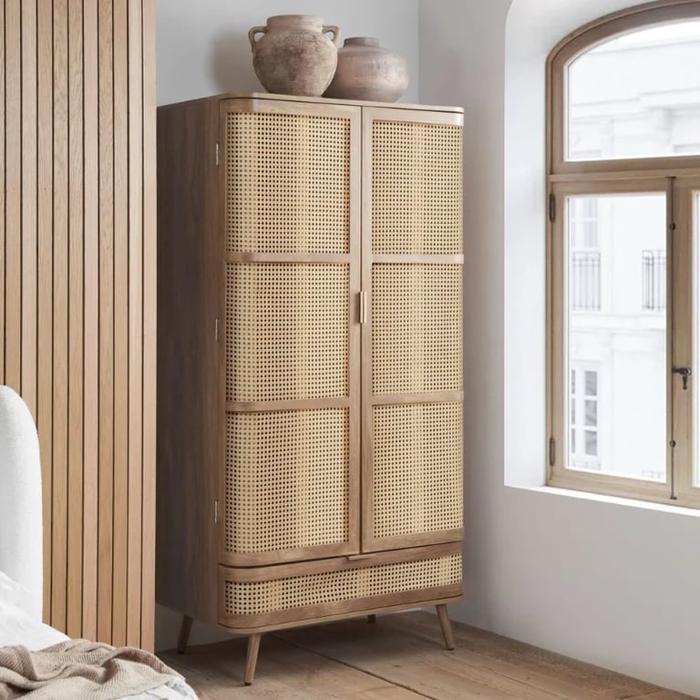 Picture of Arden Natural Wood & Rattan Wardrobe