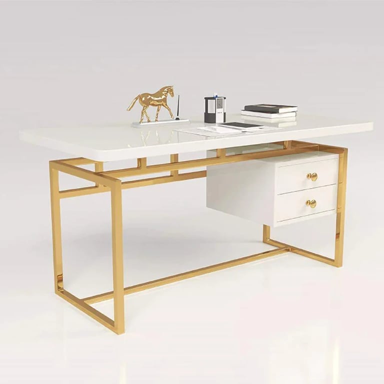 Alpha Gold Frame Desk - Natural wood.