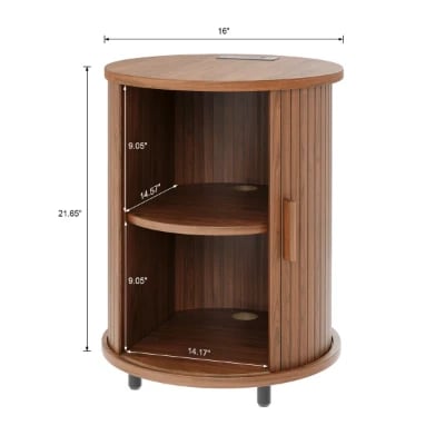 Luna – Round Side Table with Storage – Natural Wood