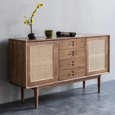 Classy - Natural wood with Rattan sideboard