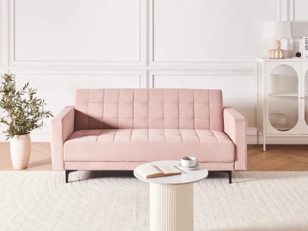 Velena – Modern Velvet Convertible Sofa with Natural Wood Frame