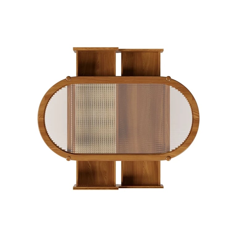 صورة طاولة قهوة هوكي خشب طبيعي وراتان