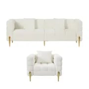 Lumière Sofa Set – 3-Seater Sofa & 2 Armchairs with Golden Metal Legs