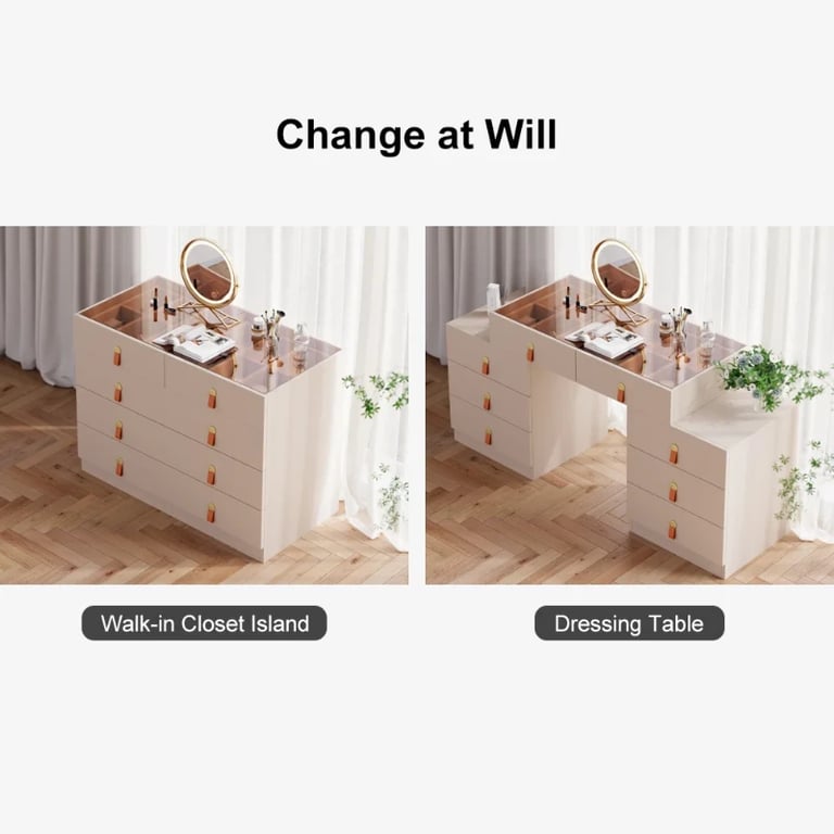 Verona Vanity Set – Dual Natural Wood Storage Cabinets with Elegant Glass Top and Organizer