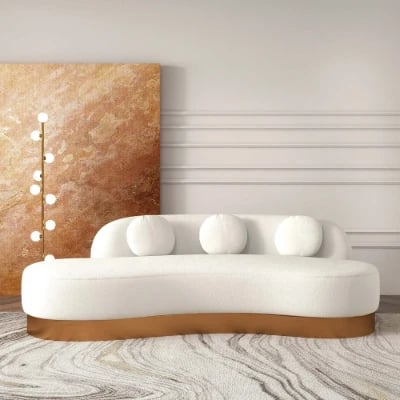 Picture of Dermo Modern White & Gold Velvet Curved Sofa for 3 Seaters with Pillows