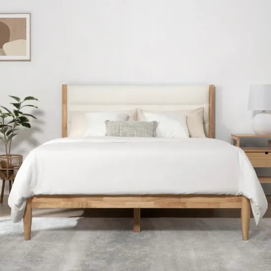 Mason – Upholstered Bed with Natural Wood Frame