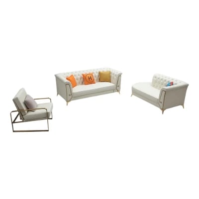 Versailles – Elegant Sofa Set with 2 Couches, Armchair & Coffee Table with Gold Accents