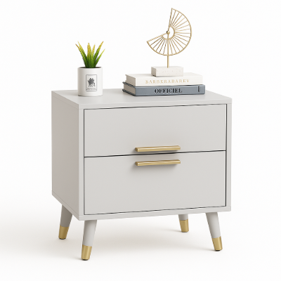 Picture of Grayish White Nightstand Modern 2-Drawer