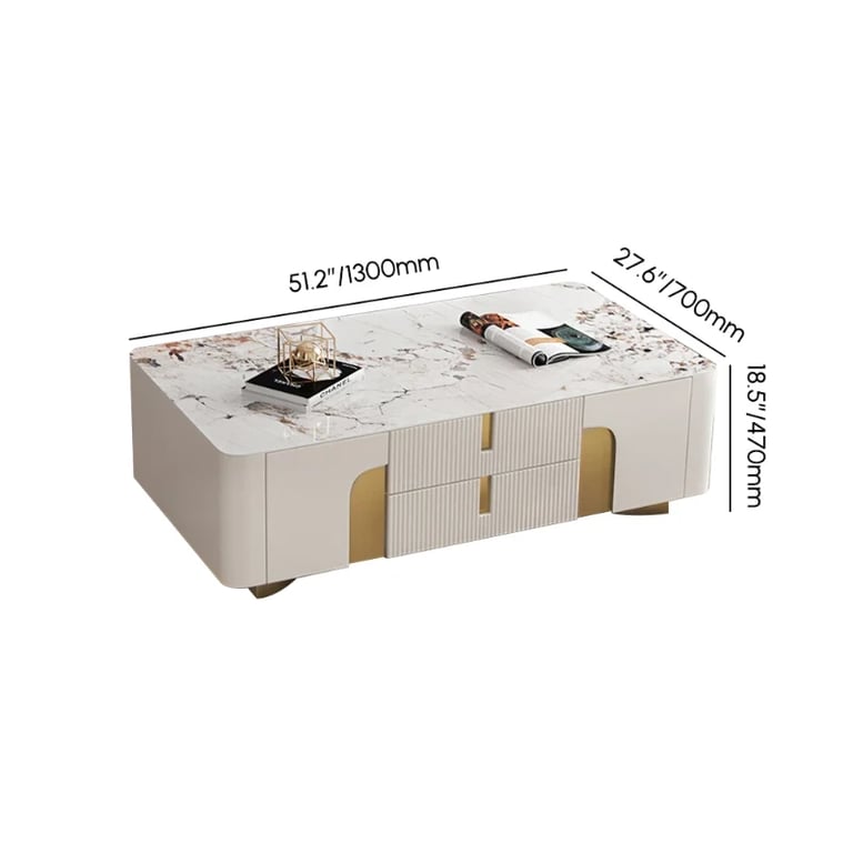 Élivane – Coffee Table & TV Unit Set with Marble and Gold Accents