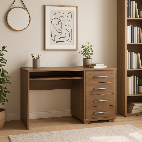 Picture of Arteau Modern Desk with 4 Drawers – Natural Wood