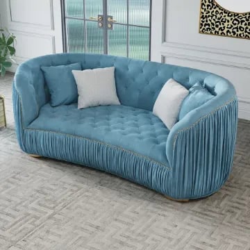 Picture of Celesta Blue Velvet 3-Seater Sofa – Natural Wood Frame
