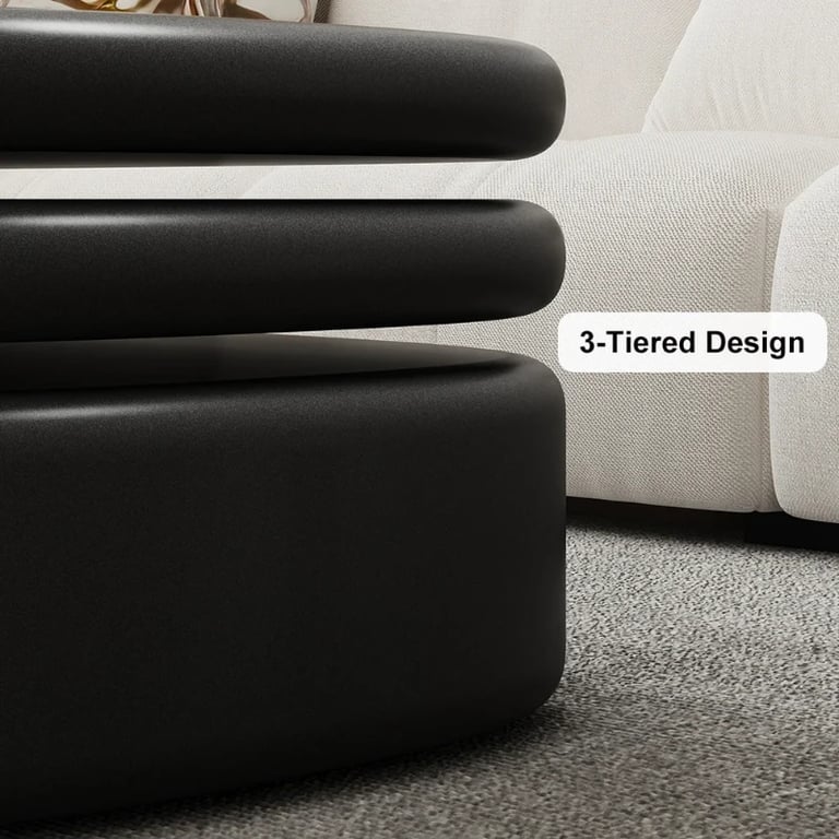 Eclipse – Oval Tiered Coffee Table made of Natural Wood with Rotating Top and Hidden Storage